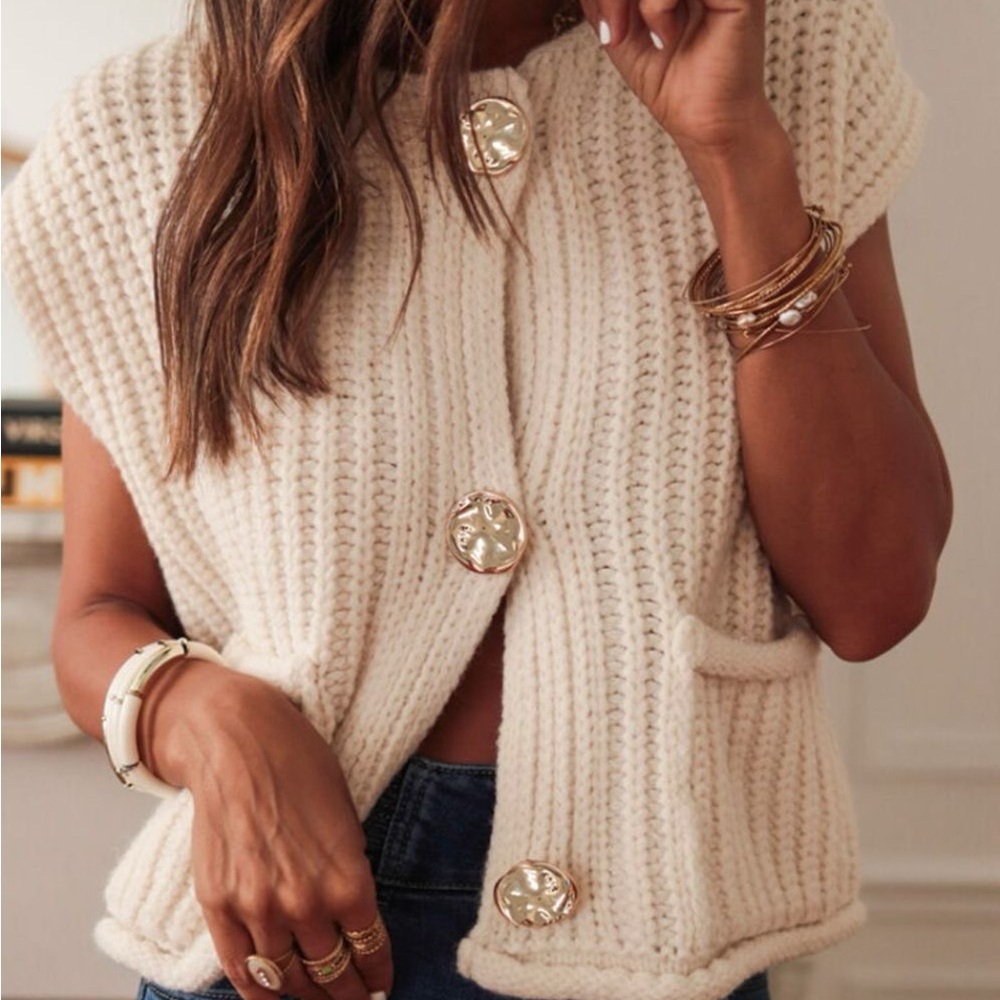 New Button Down Sweater Vest with Pockets